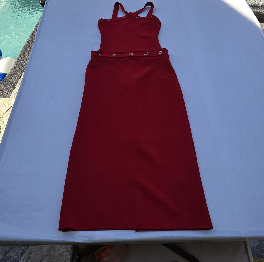 Zara Two Piece Red Bodycon Set | Strappy Bodysuit + Pencil Skirt - Picture 10 of 16